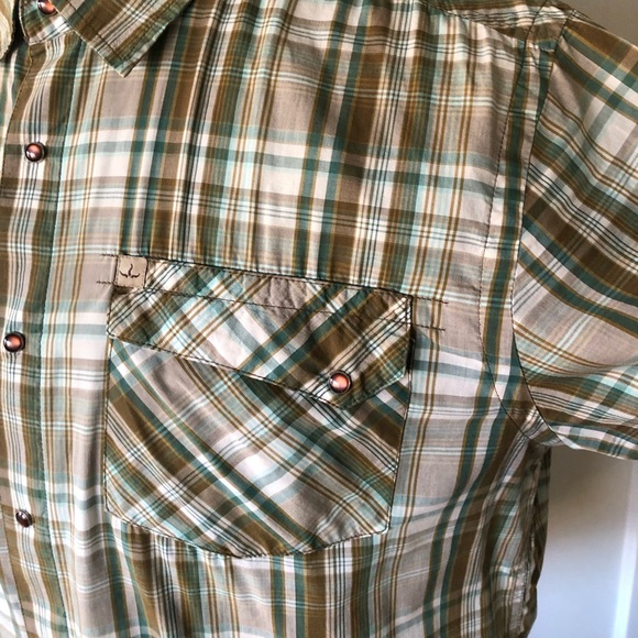 Prana Men's Size M Short Sleeve Pearl Snap shirt Plaid Cotton vintage western - Picture 5 of 16